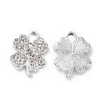 Alloy Crystal Rhinestone Pendants, Clover Charms, Platinum, 20x14x3mm, Hole: 4x2.8mm(ALRI-C008-41P)