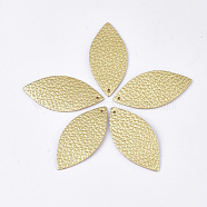 Eco-Friendly Cowhide Leather Big Pendants, Leaf, Gold, 44x21x1mm, Hole: 1.5mm(FIND-S301-27D-04)