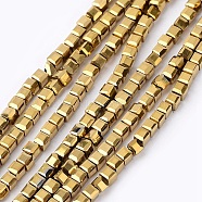Electroplate Crystal Glass Faceted Cube Beads Strands, Full Plated, Golden Plated, 2x2x2mm, Hole: 1mm, about 101pcs/strand, 9 inch(X-EGLA-F013-A02)