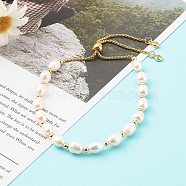 Rice Natural Pearl Slide Bracelets, Bolo Bracelets, with 304 Stainless Steel Box Chains, Golden, White, Inner Diameter: 1-7/8~3-1/8 inch(4.8~7.8cm)(BJEW-JB06260-02)