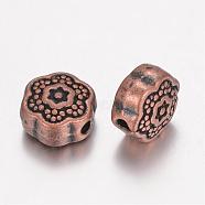 Tibetan Style Alloy Beads, Flower, Red Copper, 7.5x4mm, Hole: 1mm(PALLOY-D348-12R)