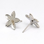 304 Stainless Steel Stud Earring Findings, Earring Posts, Flower, 13x13x1mm, Pin: 0.6mm(STAS-I010-05)