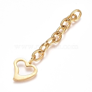 304 Stainless Steel Chain Extender, Cable Chain, with Pendants, Heart, Golden, 66.5mm, Link: 9x6x1.4mm(X-STAS-G221-02G)