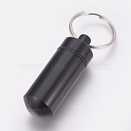 Outdoor Portable Aluminium Alloy Small Pill Case, with Iron Key Ring, Black, 50.5x17mm(KEYC-TAC0003-06)
