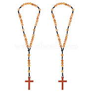 Wood Cross Hanging Pendant Decorations, with Wood Beads and Nylon Thread, for Car Rear View Mirror, BurlyWood, 325mm, 2pcs/box(HJEW-AR0001-12)