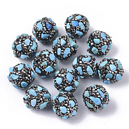 Polymer Clay Rhinestone Beads, with Synthetic Turquoise Chips, Round, 16~18mm, Hole: 1.6mm(RB-S055-24C)