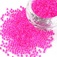 11/0 Grade A Round Glass Seed Beads, Transparent Inside Colours, Camellia, 2.3x1.5mm, Hole: 1mm, about 48500pcs/pound(SEED-N001-D-207)