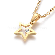 304 Stainless Steel Pendant Necklaces, with Crystal Rhinestone, with Cable Chains and Lobster Claw Clasps, Star, Golden, 17.6 inch(44.8cm), 1.5mm(NJEW-F275-06G)