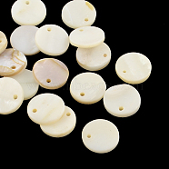Freshwater Shell Flat Round Charms, Old Lace, 11~13x2~3mm, Hole: 1mm(SHEL-Q005-02)