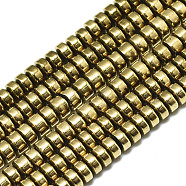 Electroplate Non-magnetic Synthetic Hematite Beads Strands, Heishi Beads, Flat Round/Disc, Real 18K Gold Plated, 3x2mm, Hole: 1mm, about 195~200pcs/strand, 15.75 inch(40cm)(X-G-S352-43-A01)