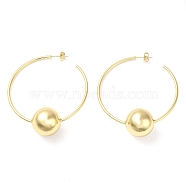 Rack Plating Brass Ring with Ball Stud Earrings, Half Hoop Earrings for Women, Real 18K Gold Plated, 64x57x20mm(EJEW-M228-02G)