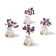 Natural Gemstone Tree Display Decorations, Resin Rabbit Base Feng Shui Ornament for Wealth, Luck, Rose Gold, 26x42~49x62~64mm(DJEW-E007-01RC-08)
