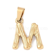 304 Stainless Steel Pendants, Bamboo Style, Letter, Golden Color, Letter.M, 19x16x3mm, Hole: 3x7mm(STAS-F235-01G-M)