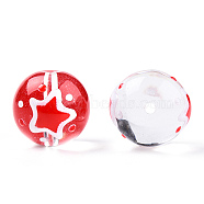 Transparent Handmade Lampwork Beads, Round with Star Pattern, Red, 17x16x15mm, Hole: 1.8~2mm(LAMP-T011-21B)