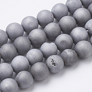Electroplate Natural Druzy Geode Weathered Agate Beads Strands, Frosted, Dyed, Round, Platinum Plated, 6~6.5mm, Hole: 1.5mm, about 65pcs/strand, 15.5 inch(G-S284-6mm-07)