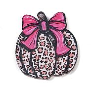 Acrylic Pendants, Pumpkin with Bowknot & Leopard Print Pattern, Deep Pink, 30x30x2mm, Hole: 1.5mm(OACR-Q101-02A)