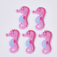PVC Plastic Cabochons, with Glitter Powder, Sea Horse, Pink, 33.5x19.5x2mm(KY-R016-11B)