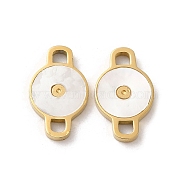 304 Stainless Steel with Shell Connector Charms, Flat Round Links, Real 14K Gold Plated, 7.8x12.8x1.5mm, Hole: 1.8x1.5mm(STAS-K263-20G)