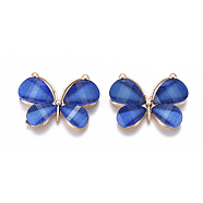 Alloy Pendants, with Resin, Faceted, Butterfly, Light Gold, Royal Blue, 21~22x28~29x4.5mm, Hole: 2.5mm.(X-PALLOY-I198-C09)