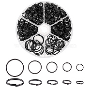 Elite 373Pcs 5 Styles Iron Split Key Rings, Keychain Ring, Electrophoresis Black, 8~20x1.2~2mm, Inner Diameter: 6.8~13.5mm(IFIN-PH0001-93)