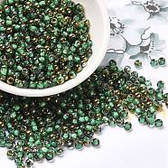 Glass Seed Beads, Half Plated, Inside Colours, Round Hole, Round, Medium Spring Green, 4x3mm, Hole: 1.4mm, 5000pcs/pound(SEED-H002-B-D221)