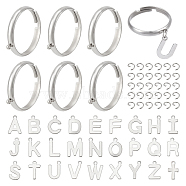 DIY Charm Adjustable Ring Making Kit, Including 304 Stainless Steel Loop Ring Base, 201 Stainless Steel Charms, Letter A~Z & Cross, Stainless Steel Color, 88Pcs/box(DIY-NB0010-02)