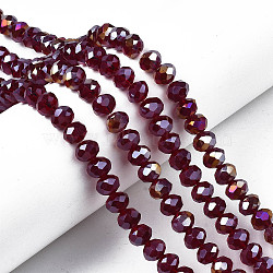 Electroplate Glass Beads Strands, AB Color Plated, Faceted, Rondelle, Dark Red, 10x8mm, Hole: 1mm, about 63~65pcs/strand, 49~50cm(X-EGLA-A034-T10mm-B29)