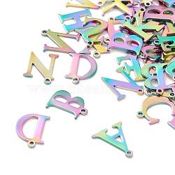 Ion Plating(IP) 304 Stainless Steel Charms, Laser Cut, Alphabet, Rainbow Color, Random Mixed Letters, 12~12.5x5~14x0.7~1mm, Hole: 1mm(STAS-H112-M)