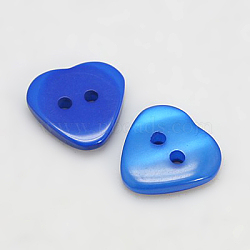 Resin Buttons, Dyed, Heart, Dodger Blue, 15x15x3mm, Hole: 2mm(RESI-D032-15x15mm-10)