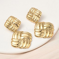 304 Stainless Steel Woven Rhombus Dangle Stud Earrings, Ion Plating(IP), Real 18K Gold Plated, 58x33.5mm(EJEW-K268-64G)