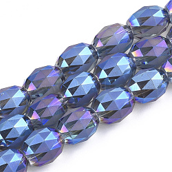 Electroplated Glass Beads Strands, Frosted, Faceted, Oval, Cornflower Blue, 12~13x9.5mm, Hole: 1.5mm, about 50pcs/strand, 25.5 inch(EGLA-T015-02B-02)