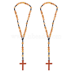 Wood Cross Hanging Pendant Decorations, with Wood Beads and Nylon Thread, for Car Rear View Mirror, BurlyWood, 325mm, 2pcs/box(HJEW-AR0001-12)