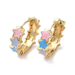 Star Real 18K Gold Plated Brass Hoop Earrings, with Enamel, Colorful, 19.5x7mm(EJEW-L268-013G-02)