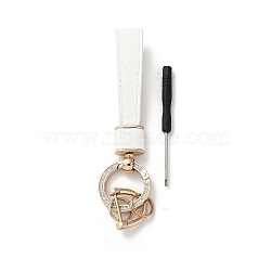 Microfiber & Zinc Alloy & Crystal Rhinestone Keychain, Light Gold, White, 13.5cm(KEYC-G062-01D)