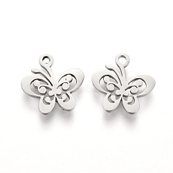 Tarnish Resistant 304 Stainless Steel Charms, Laser Cut, Butterfly, Stainless Steel Color, 10x10x1mm, Hole: 1.2mm(STAS-I151-39P)