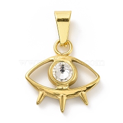 Vacuum Plating 304 Stainless Steel with Crystal Rhinestones Pendants, with 201 Stainless Steel Snap On Bails, Horse Eye, Golden, 17.5x17x5mm, Hole: 3.5x7mm(STAS-G261-19G)