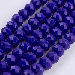 Opaque Glass Beads Strands, Faceted, Rondelle, Royal Blue, 8x6mm, Hole: 1~1.5mm, about 70~72pcs/strand, 16.9~17.3 inch(43~44cm)(EGLA-F122-8x6mm-NC02)