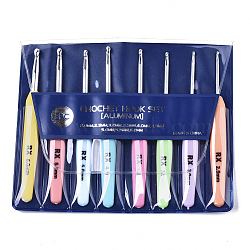 Aluminum Diverse Size Crochet Hooks Set, with ABS Plastic Handle, for Braiding Crochet Sewing Tools, Platinum, Mixed Color, 134x13x8mm, pin: 2.5mm/3mm/3.5mm/4mm/4.5mm/5mm/5.5mm/6mm, 8pcs/set.(TOOL-S015-010)