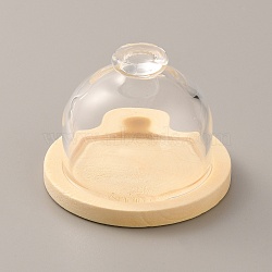 Top Knob Glass Dome Cover, Cloche Bell Jar Terrarium with Wood Base, Arch, PapayaWhip, 50x39mm, Inner Diameter: 36mm(AJEW-WH0033-18A-02)