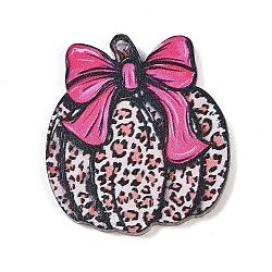 Acrylic Pendants, Pumpkin with Bowknot & Leopard Print Pattern, Deep Pink, 30x30x2mm, Hole: 1.5mm(OACR-Q101-02A)