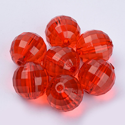 Transparent Acrylic Beads, Faceted, Round, Red, 13.5x13.5mm, Hole: 2.2mm, about 326pcs/500g(TACR-Q254-14mm-V12)