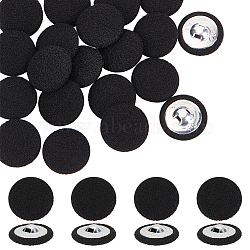 20Pcs Cloth with Aluminum Base Buttons, Flat Round, Black, 26x10.5mm, Hole: 3.3x2mm(BUTT-NB0001-77D)