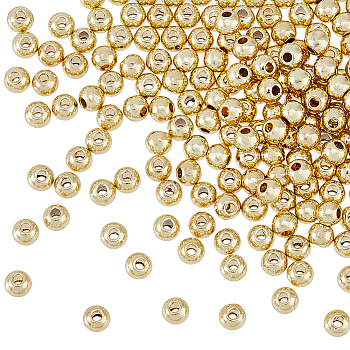 200Pcs Alloy Beads, Round, Light Gold, 4x3.5mm, Hole: 1.4mm