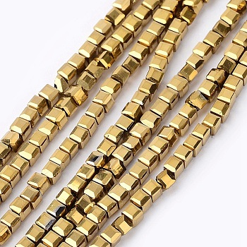 Electroplate Crystal Glass Faceted Cube Beads Strands, Full Plated, Golden Plated, 2x2x2mm, Hole: 1mm, about 101pcs/strand, 9 inch