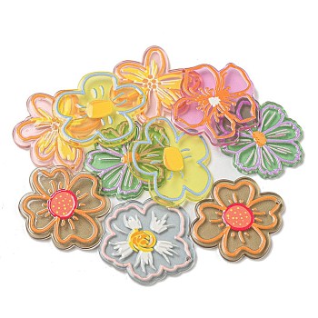 Transparent Acrylic Pendants, Flower, Mixed Color, 33~35x30~34x2~2.5mm, Hole: 1.5~1.6mm