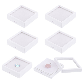 Square Plastic Loose Diamond Storage Boxes, Gemstone Display Case with Clear Window and Sponge inside, White, 6.9x6.9x2cm, Inner Diameter: 58x58mm