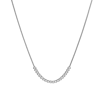 Stainless Steel Round Beaded Pendant Necklaces for Women, Stainless Steel Color, 16.54 inch(42cm)
