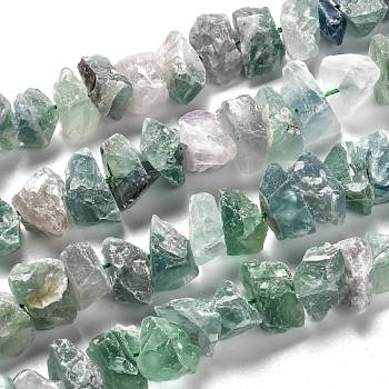 Rough Raw Natural Green Fluorite Beads Strands, Nuggets, 6~10x12~19x6~12mm, Hole: 1.2mm, about 49pcs/strand, 15.75 inch(40cm)