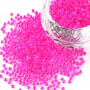 11/0 Grade A Round Glass Seed Beads, Transparent Inside Colours, Camellia, 2.3x1.5mm, Hole: 1mm, about 48500pcs/pound