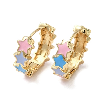 Star Real 18K Gold Plated Brass Hoop Earrings, with Enamel, Colorful, 19.5x7mm